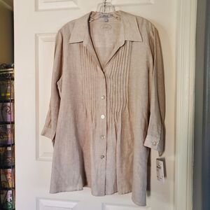 Foxcroft Shaped Fit Linen Tunic Summer Beachy Semi-formal Beige 14W‎ Vacation